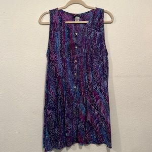Maggie B Summer Dress, Purples & Blues. 100% Rayon, Hand wash and hang dry